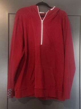 Michelle Mae Red Half-Zip Hoodie with polka dot accents